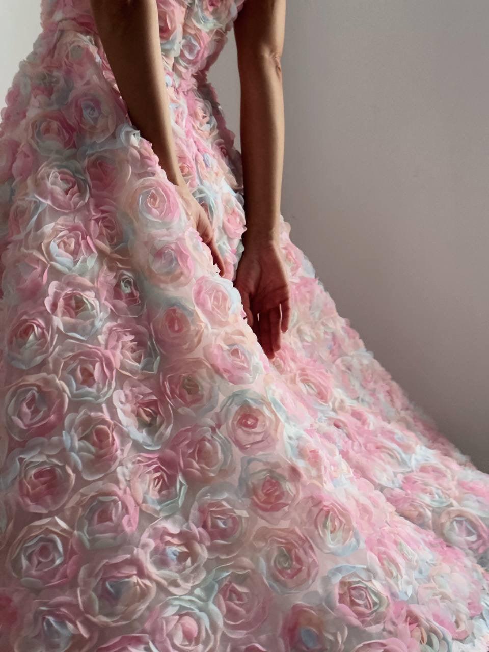 ELEGANT FLORAL MIDI PINK DRESS