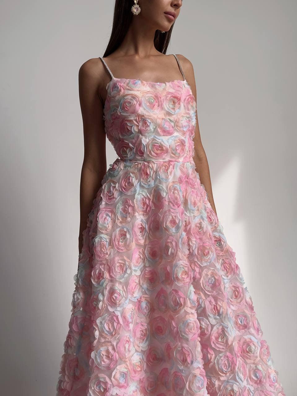 ELEGANT FLORAL MIDI PINK DRESS