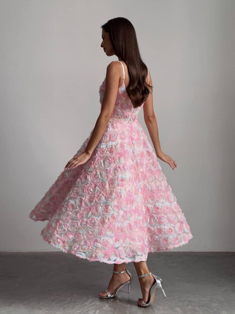 ELEGANT FLORAL MIDI PINK DRESS