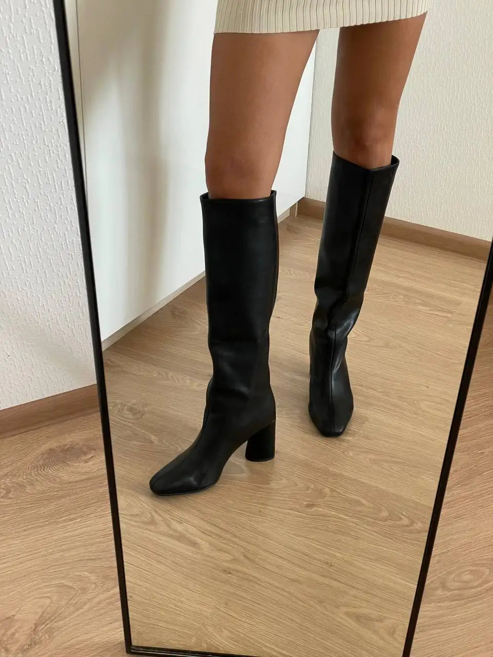 LEATHER KNEE HIGH BOOTS